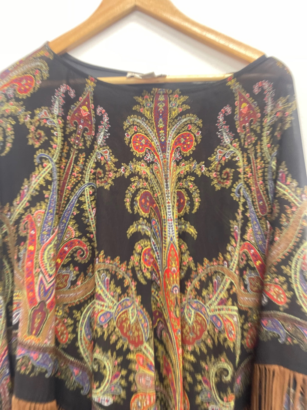 Fabulous Joseph Ribkoff tasseled boho Poncho Top uk10 Black KW605