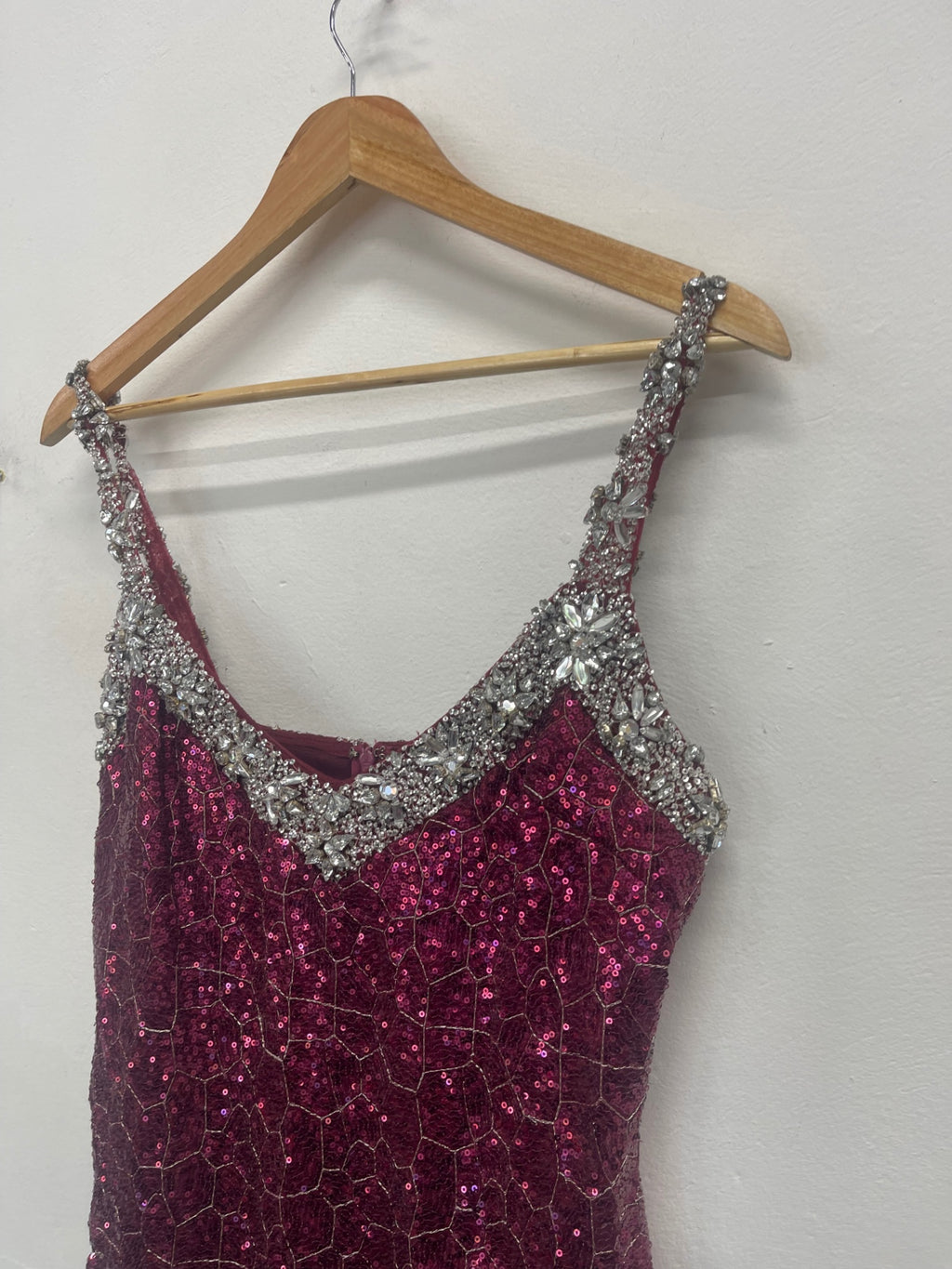 Fabulous Vintage Y2K heavily embellished Official Dress Uk14 Pink & silver KW605