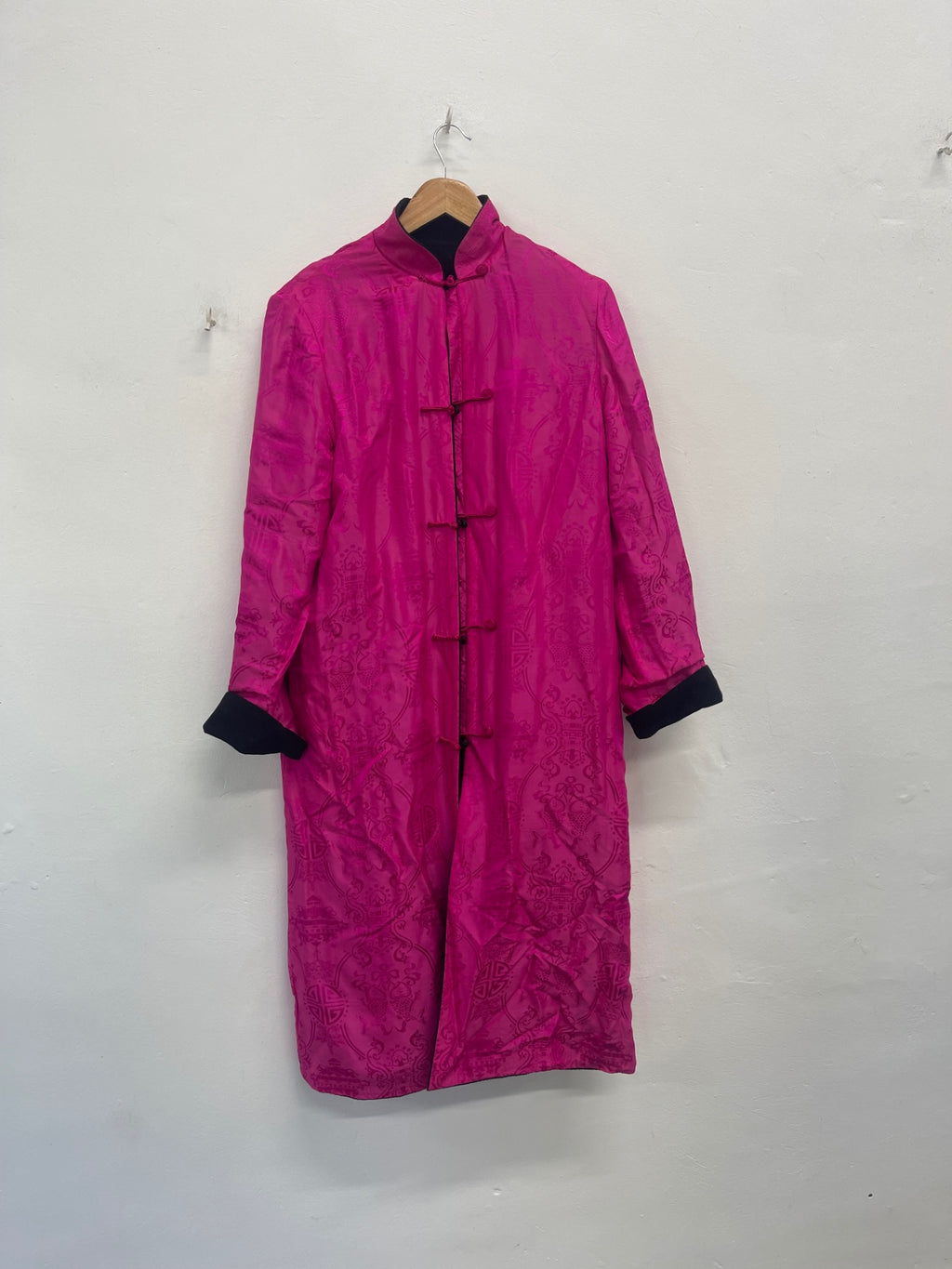 Fabulous Lotus Village reversible mandarin Silk Coat uk14/16 Pink & Black KW605 