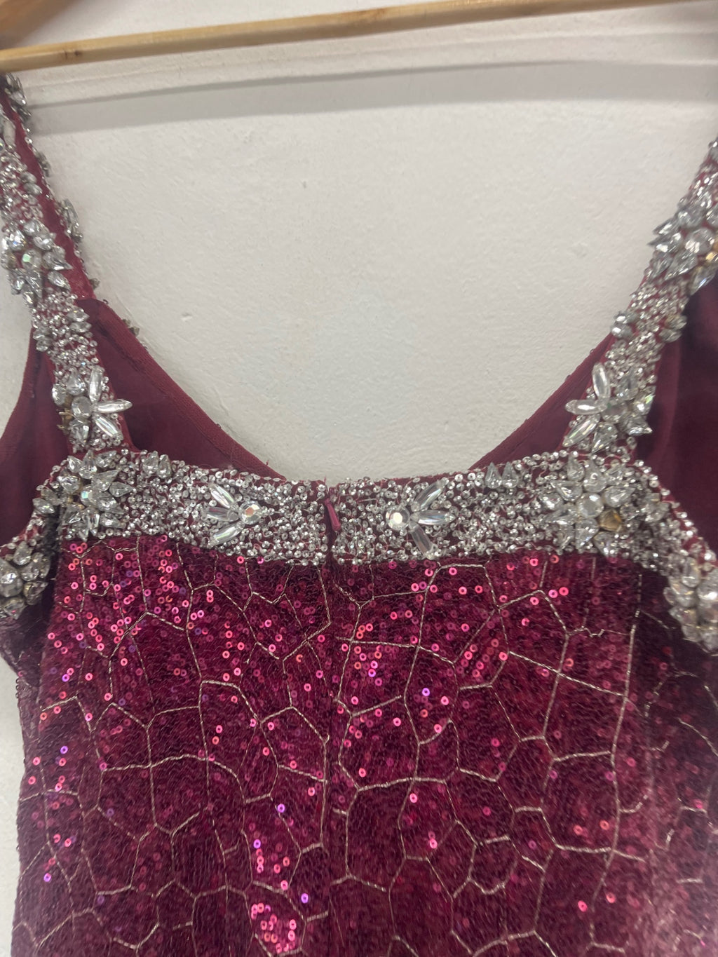 Fabulous Vintage Y2K heavily embellished Official Dress Uk14 Pink & silver KW605