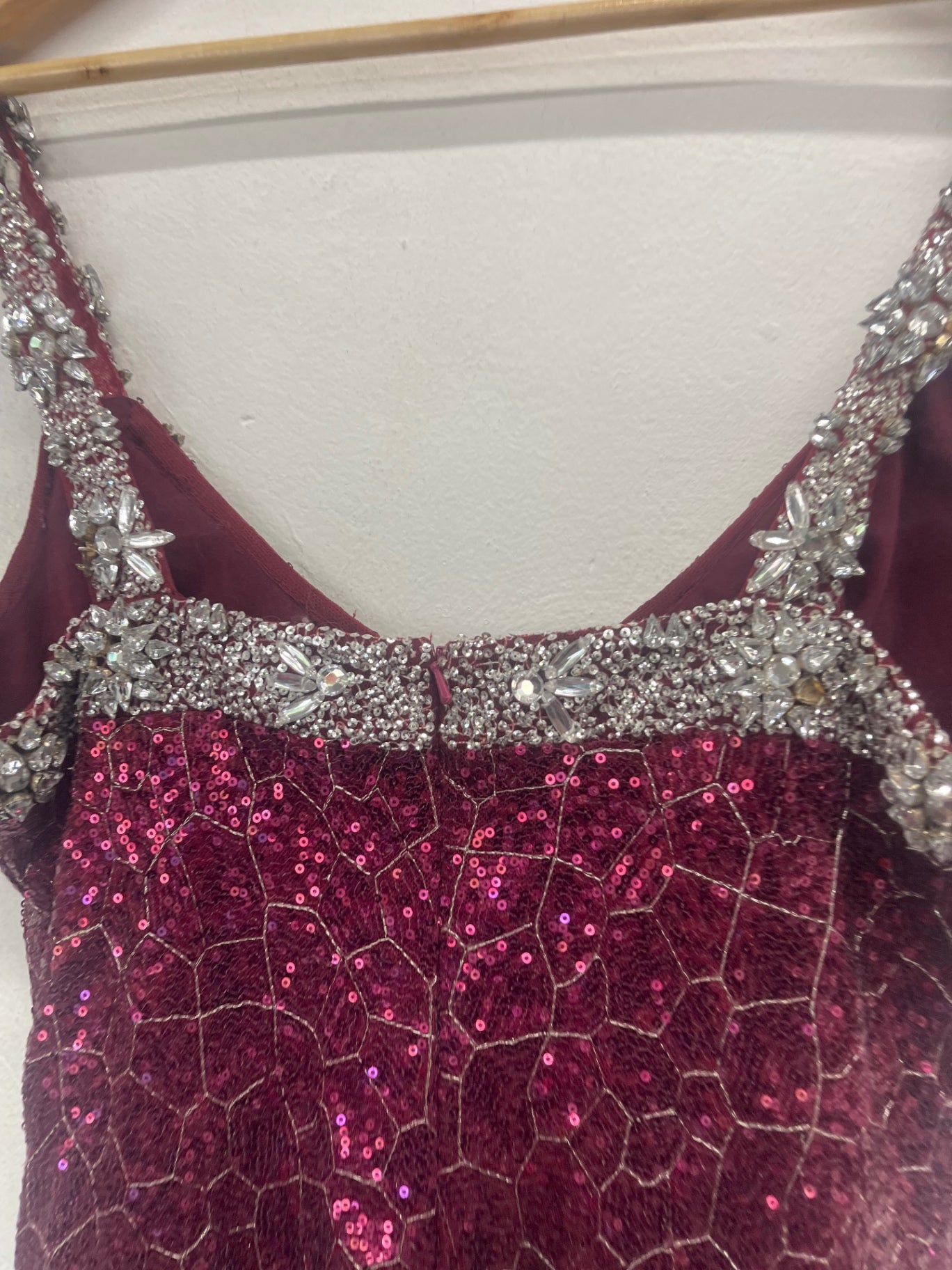 Fabulous Vintage Y2K heavily embellished Official Dress Uk14 Pink & silver KW605