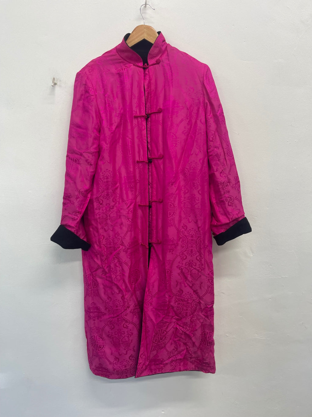 Fabulous Lotus Village reversible mandarin Silk Coat uk14/16 Pink & Black KW605 