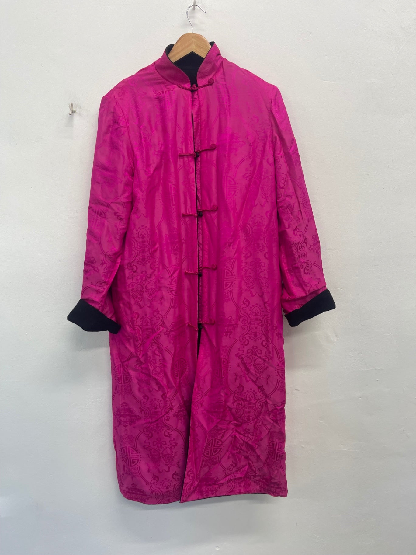Fabulous Lotus Village reversible mandarin Silk Coat uk14/16 Pink & Black KW605 