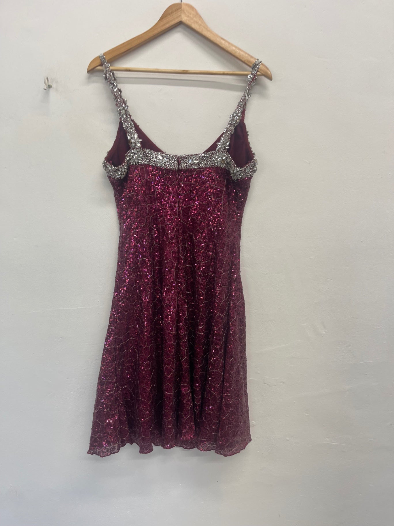 Fabulous Vintage Y2K heavily embellished Official Dress Uk14 Pink & silver KW605