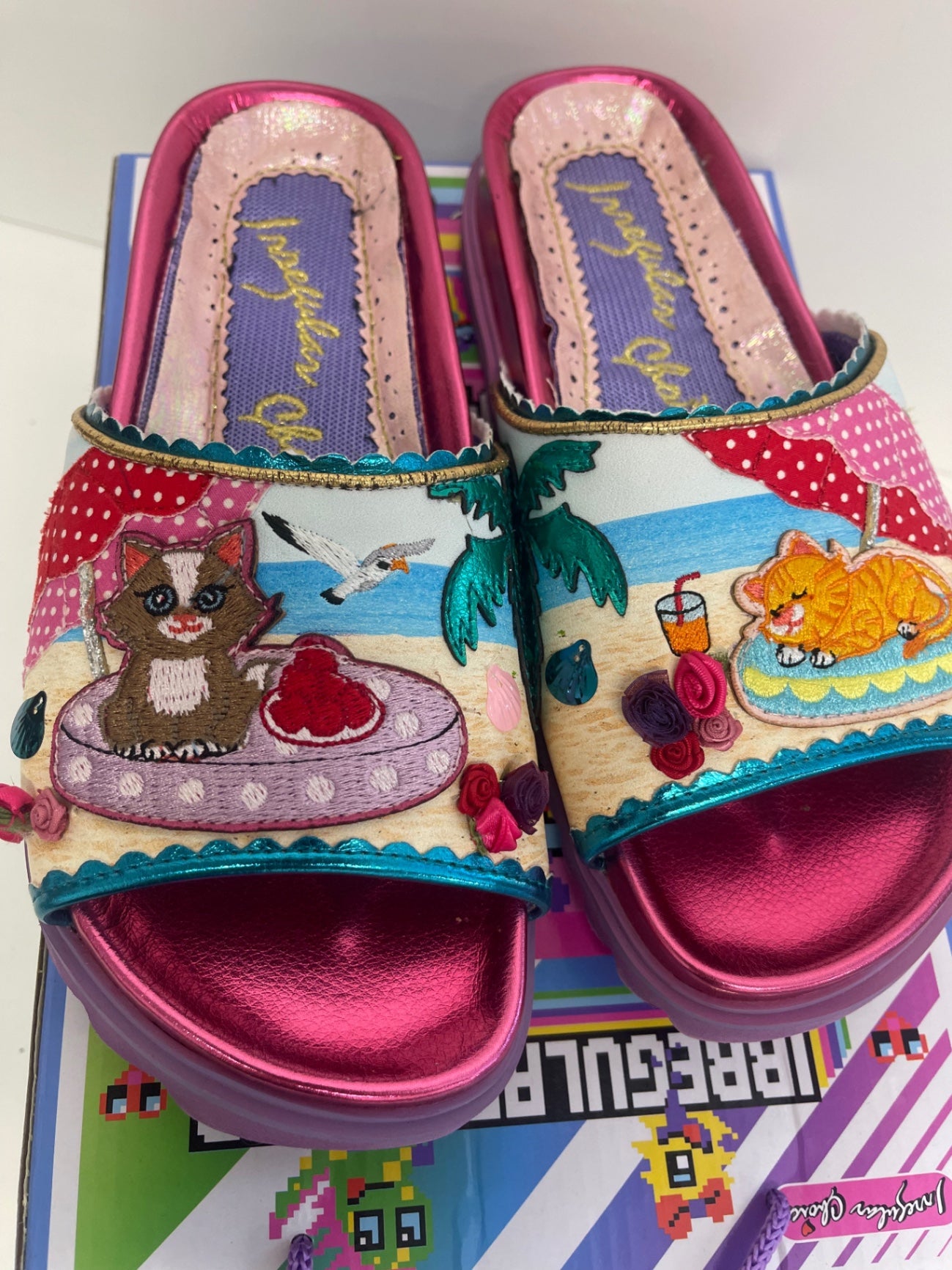 Fabulous Irregular Choice Beach Bum sliders Sandals UK5 Pink new KW605
