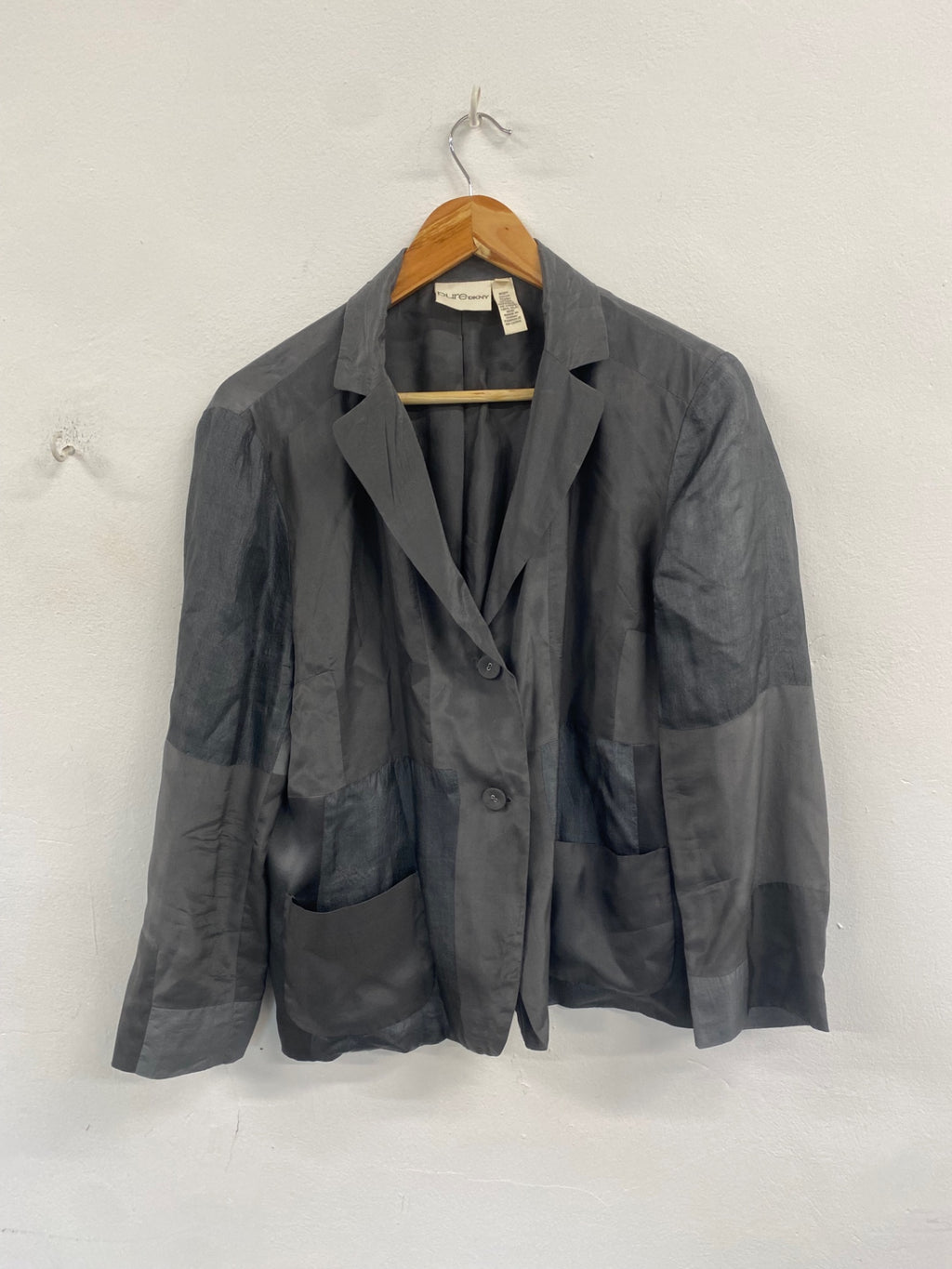 Fabulous Pure DKNY Silk patchwork Blazer L Grey KW605