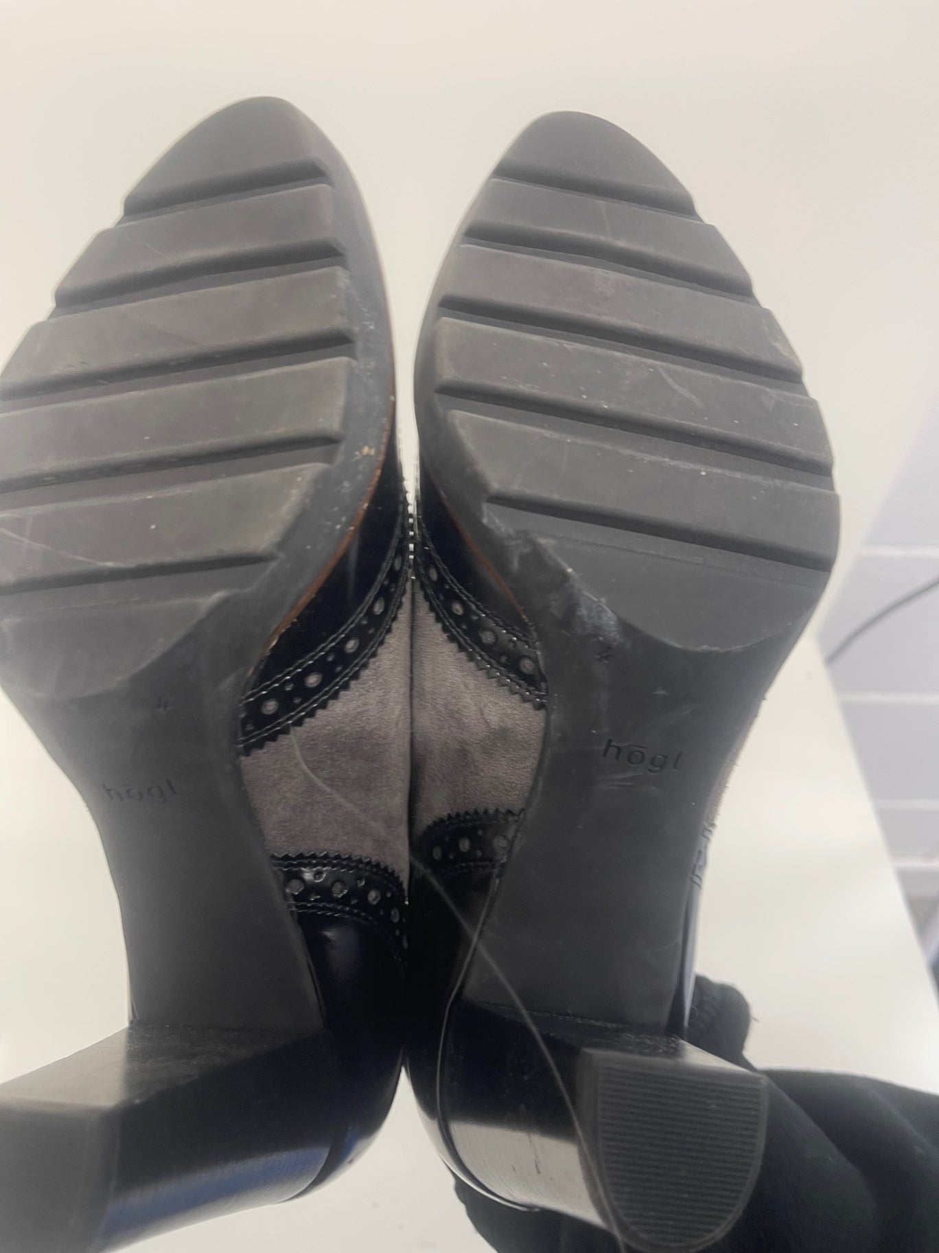 Fabulous Hogl heeled leather Loafer Shoes Uk4 Black & nude KW605