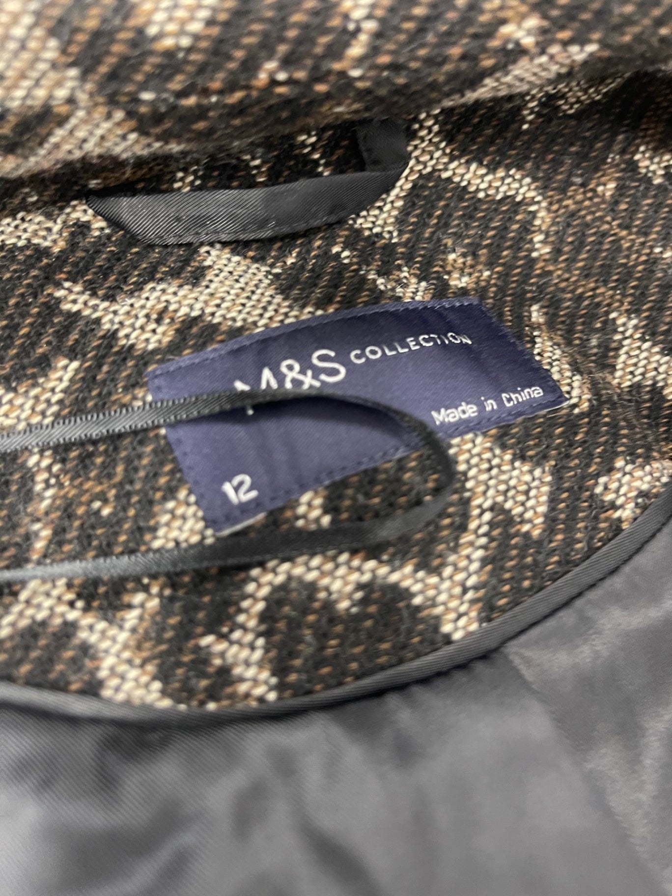 Fabulous Marks & Spencer wool blend leopard Overcoat UK12 Black & brown KB606