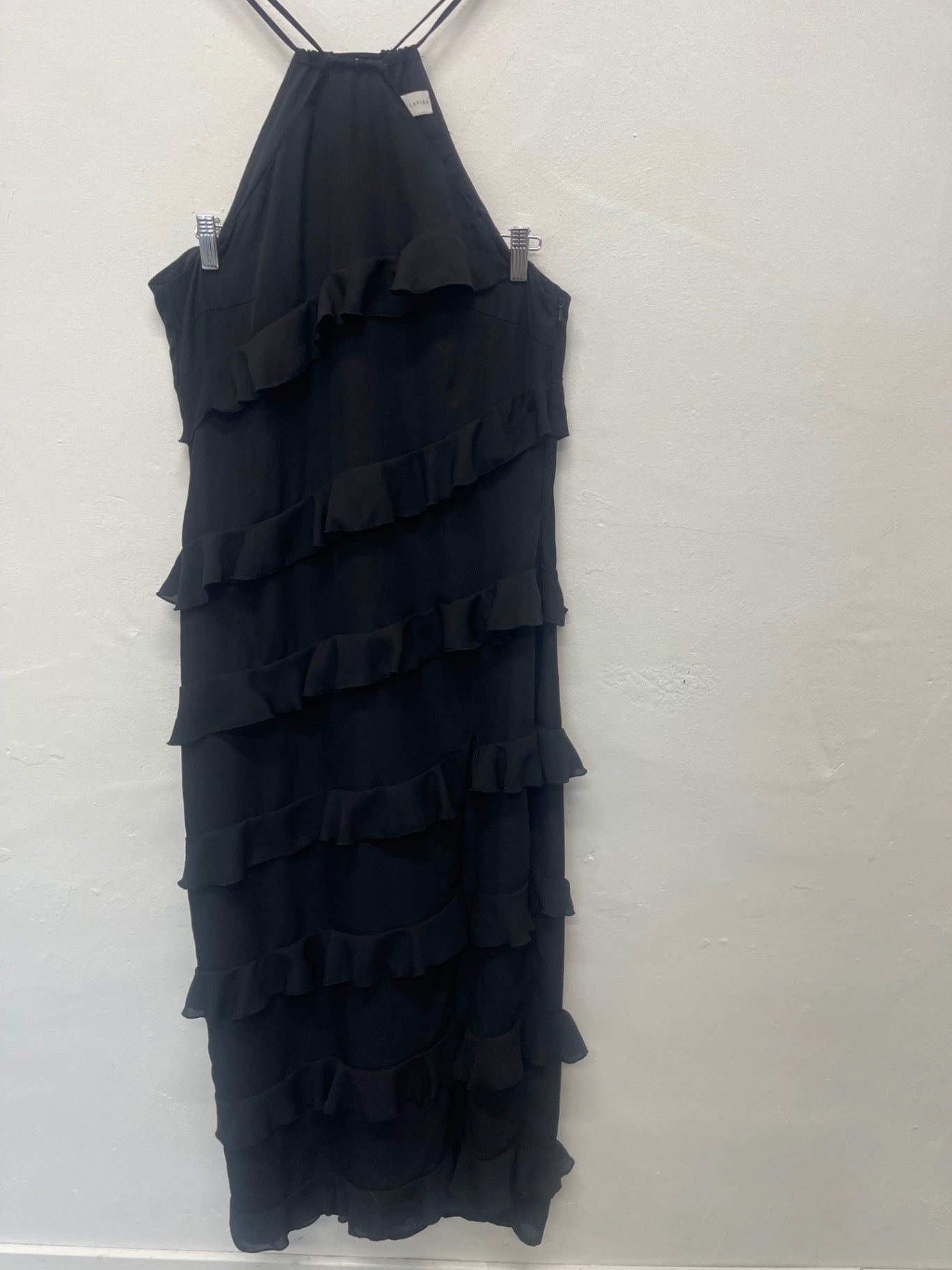 Fabulous Pretty Lavish teired evening Dress UK12 Black KB606
