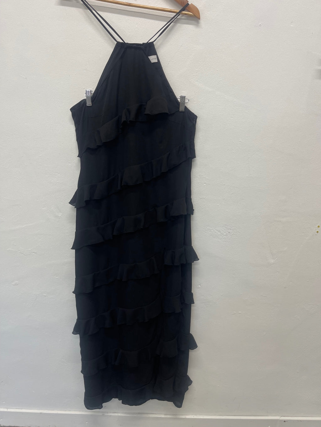 Fabulous Pretty Lavish teired evening Dress UK12 Black KB606