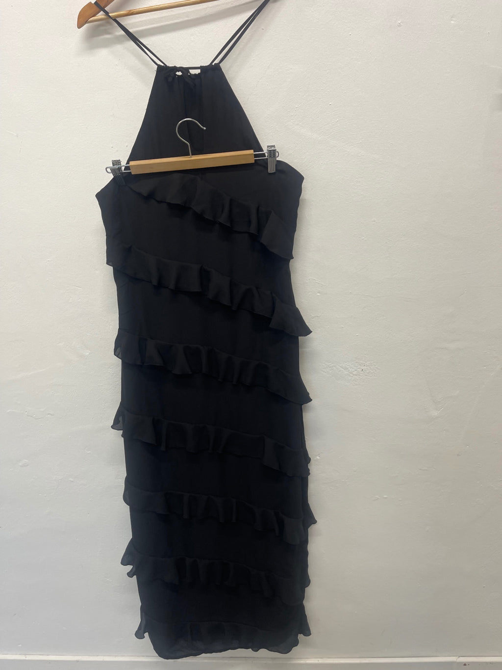 Fabulous Pretty Lavish teired evening Dress UK12 Black KB606