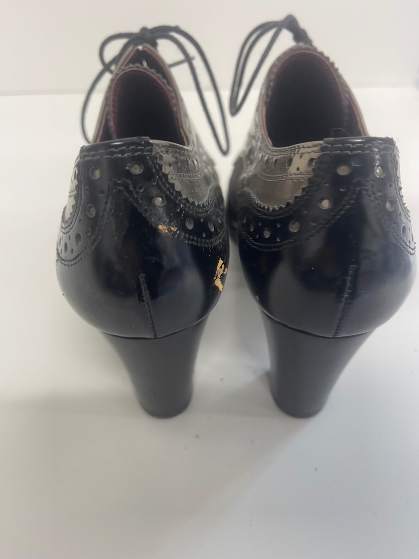 Fabulous Hogl heeled leather Loafer Shoes Uk4 Black & nude KW605