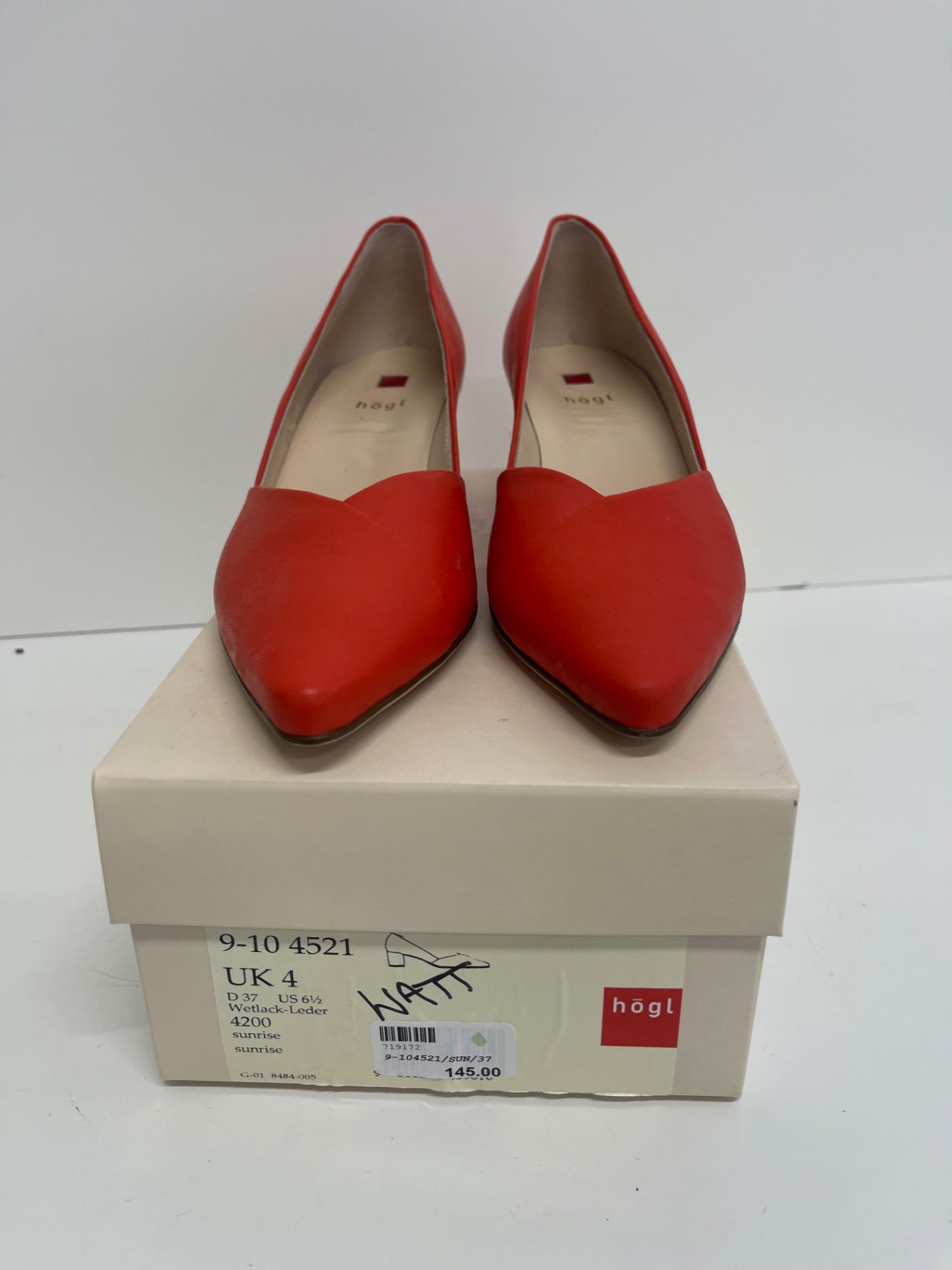 Fabulous Högl leather soft court heeled shoes UK4 Orange Coral kW605