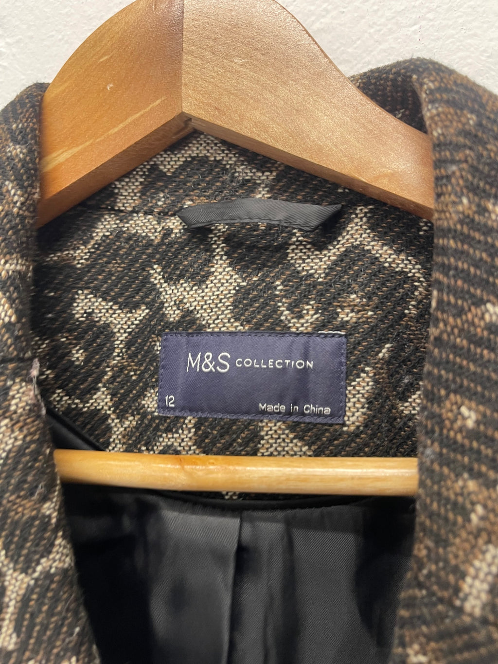 Fabulous Marks & Spencer wool blend leopard Overcoat UK12 Black & brown KB606