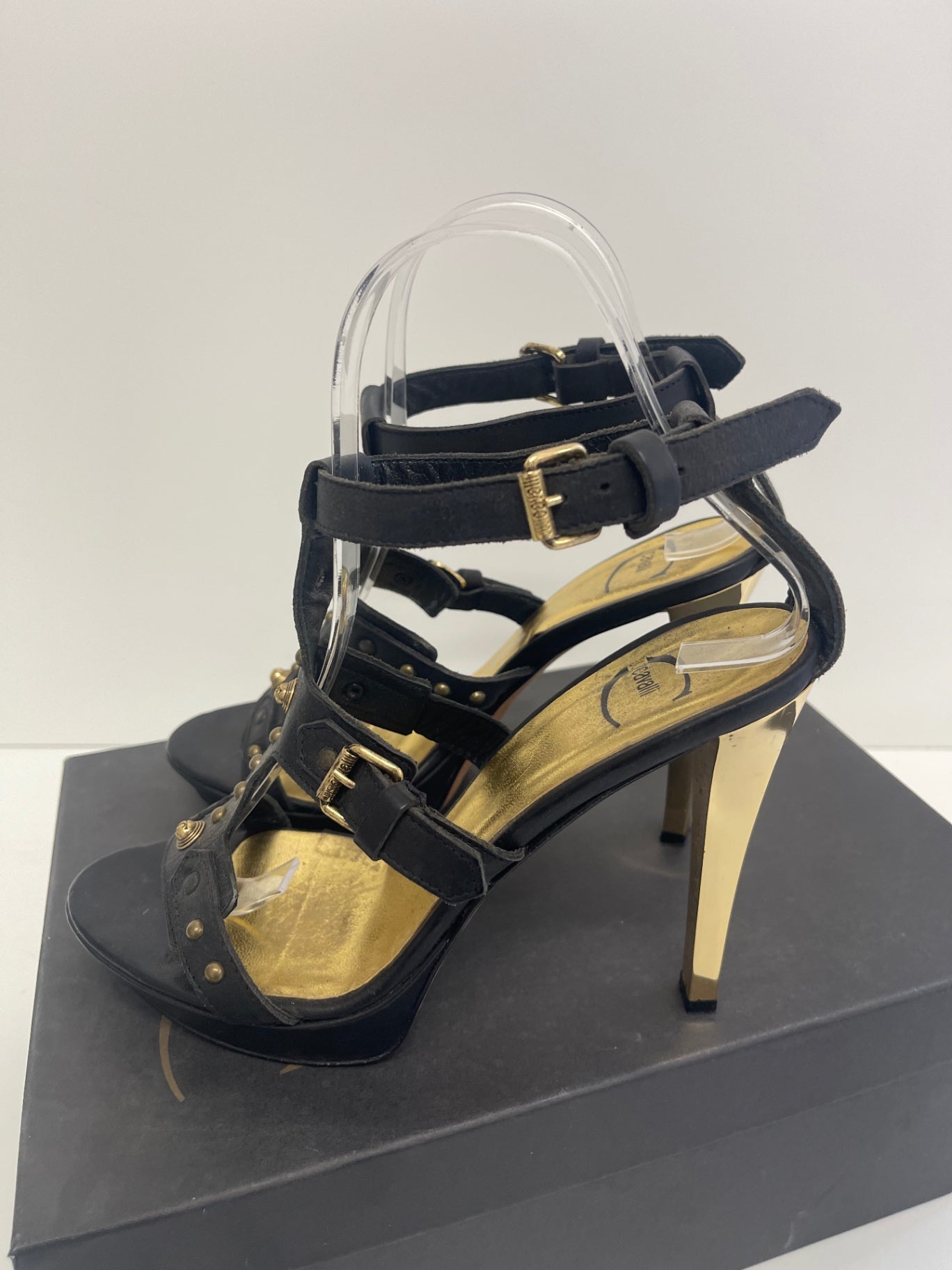 Fabulous Just Cavalli Sandals M Black and Gold