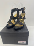 Fabulous Just Cavalli Y2K gladiator heeled Sandals UK4 Black & Gold KW605
