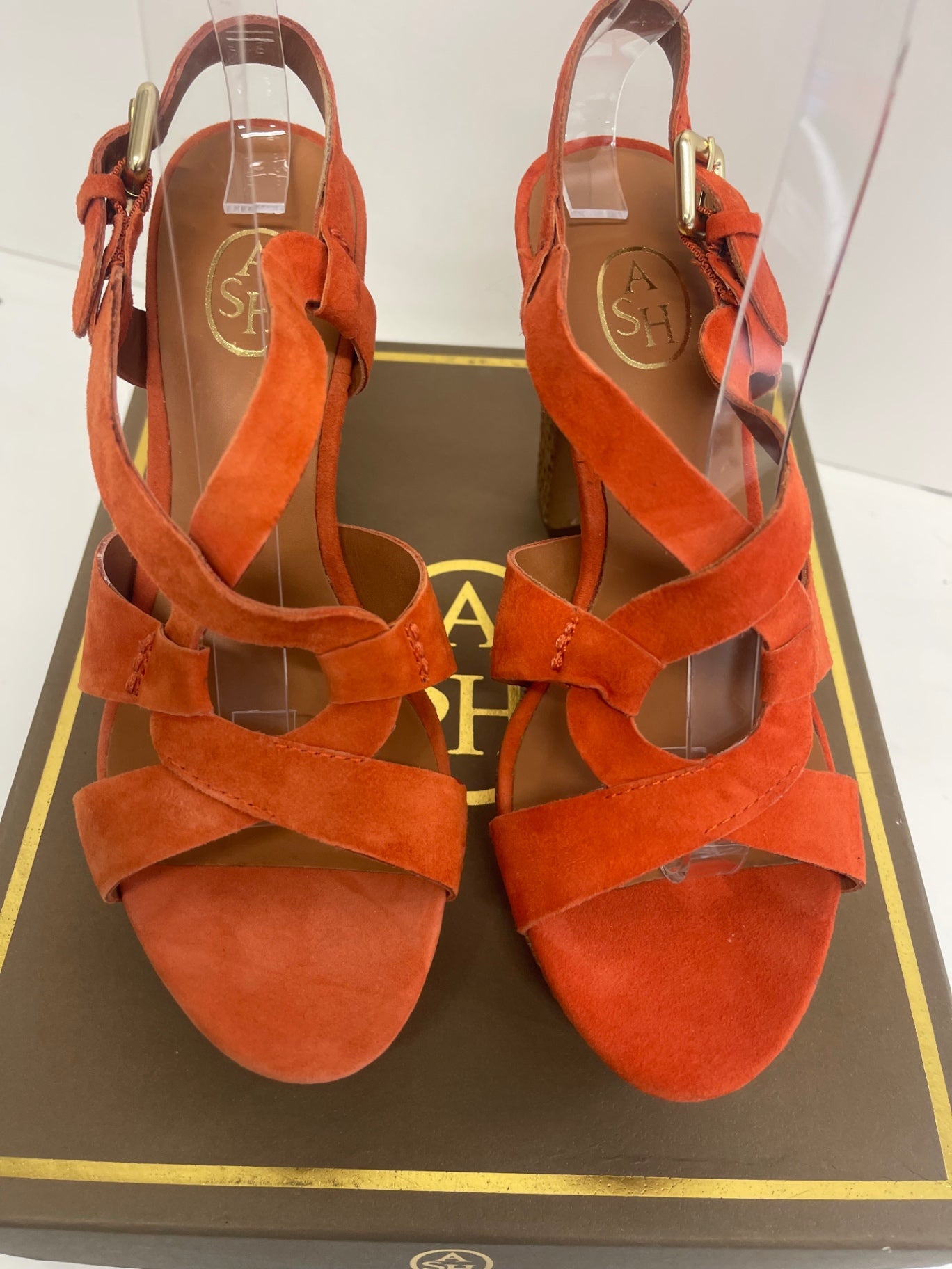 Fabulous Ash suede heeled Sandals Uk4 Orange Ex display KW605