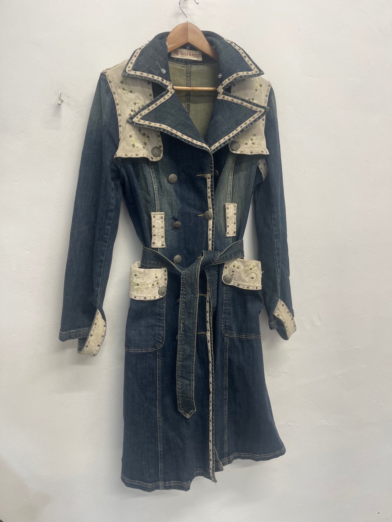 Fabulous ROSAROSE Y2K Rare Denim & suede mac Coat Uk14 Denim blue KW605