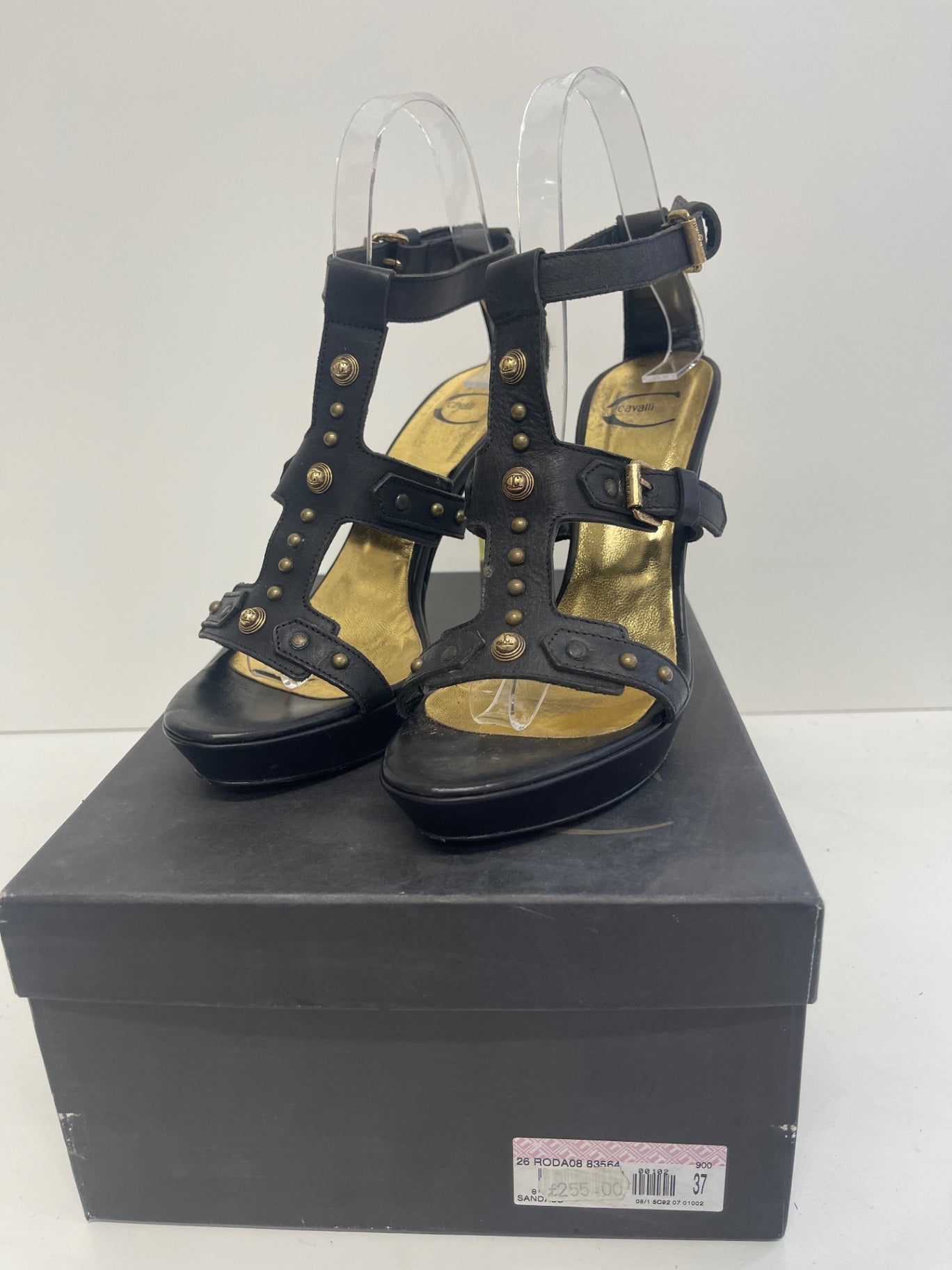 Fabulous Just Cavalli Sandals M Black and Gold