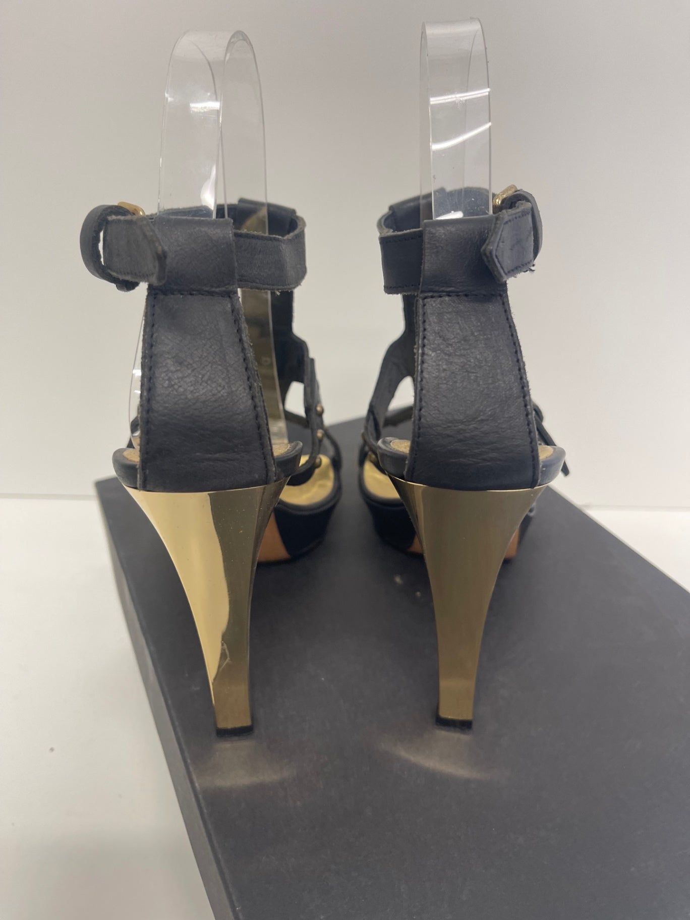 Fabulous Just Cavalli Y2K gladiator heeled Sandals UK4 Black & Gold KW605