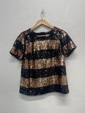 Fabulous Maeve Anthropologie sequin party Top UK XS BlackRose Gold FK608