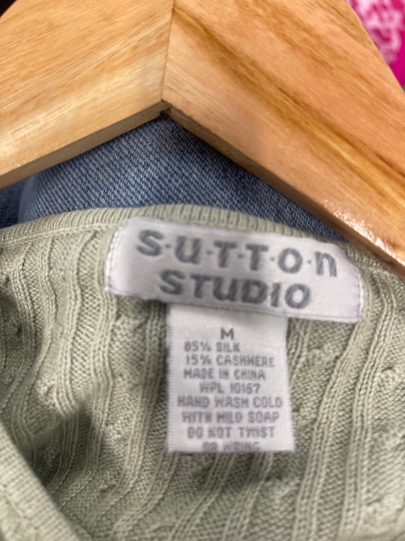 Fabulous SUTTON STUDIO cashmere silk Sweater UkM Light Green FK608