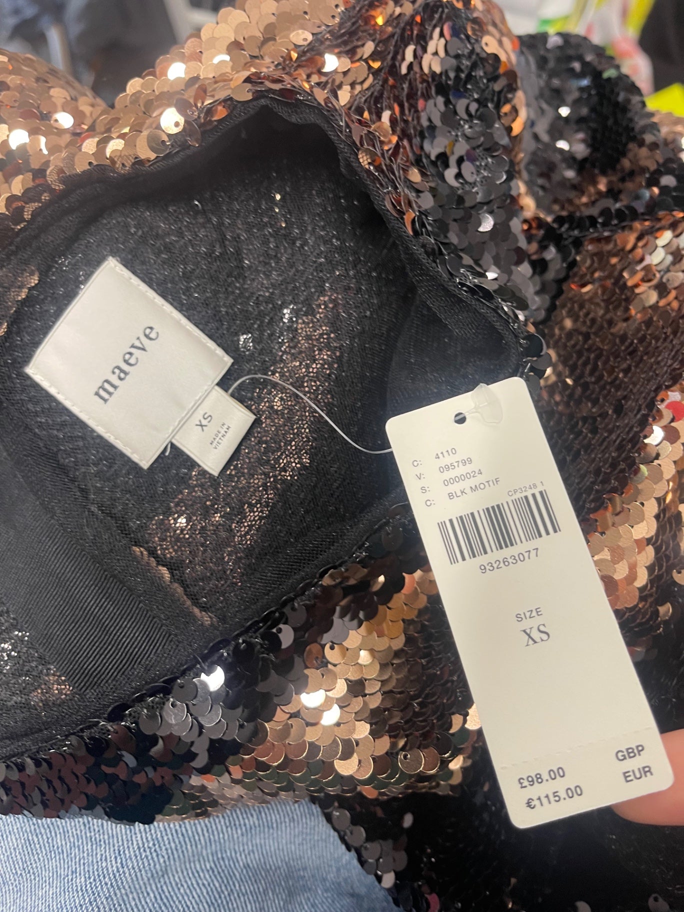 Fabulous Maeve Anthropologie sequin party Top UK XS BlackRose Gold FK608