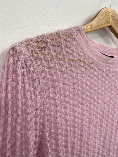 Cute Zara sheer knit Sweater S Pink lilac FK608