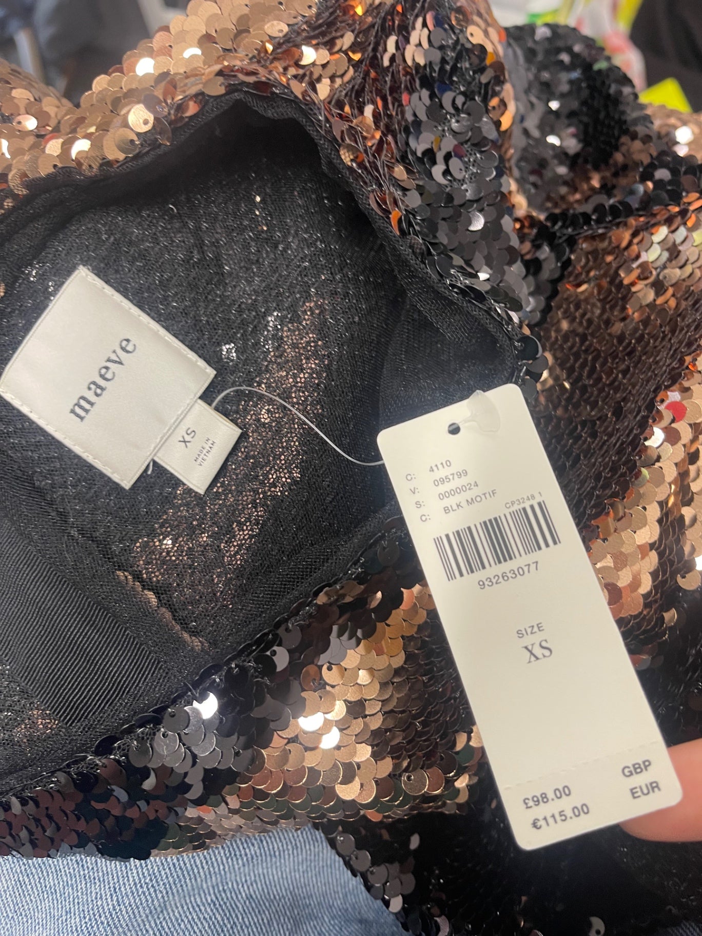 Fabulous Maeve Anthropologie sequin party Top UK XS BlackRose Gold FK608