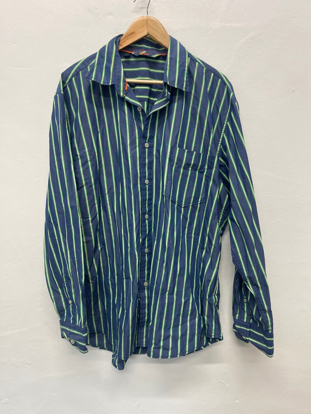Fabulous Boden stripes men’s cotton Shirt UK XL Blue & Green FK608
