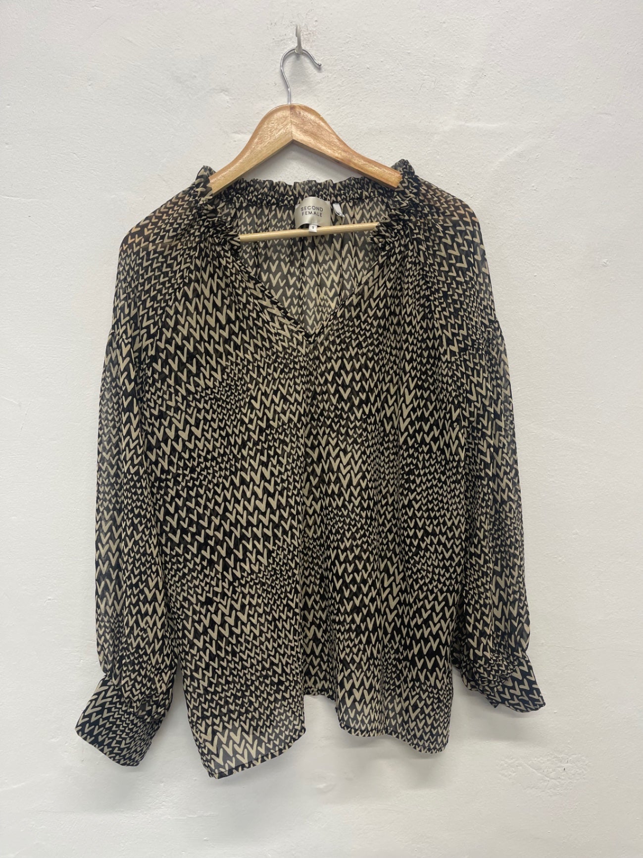 Fabulous SECOND FEMALE semi sheer Blouse UKS Beige &Black FK608