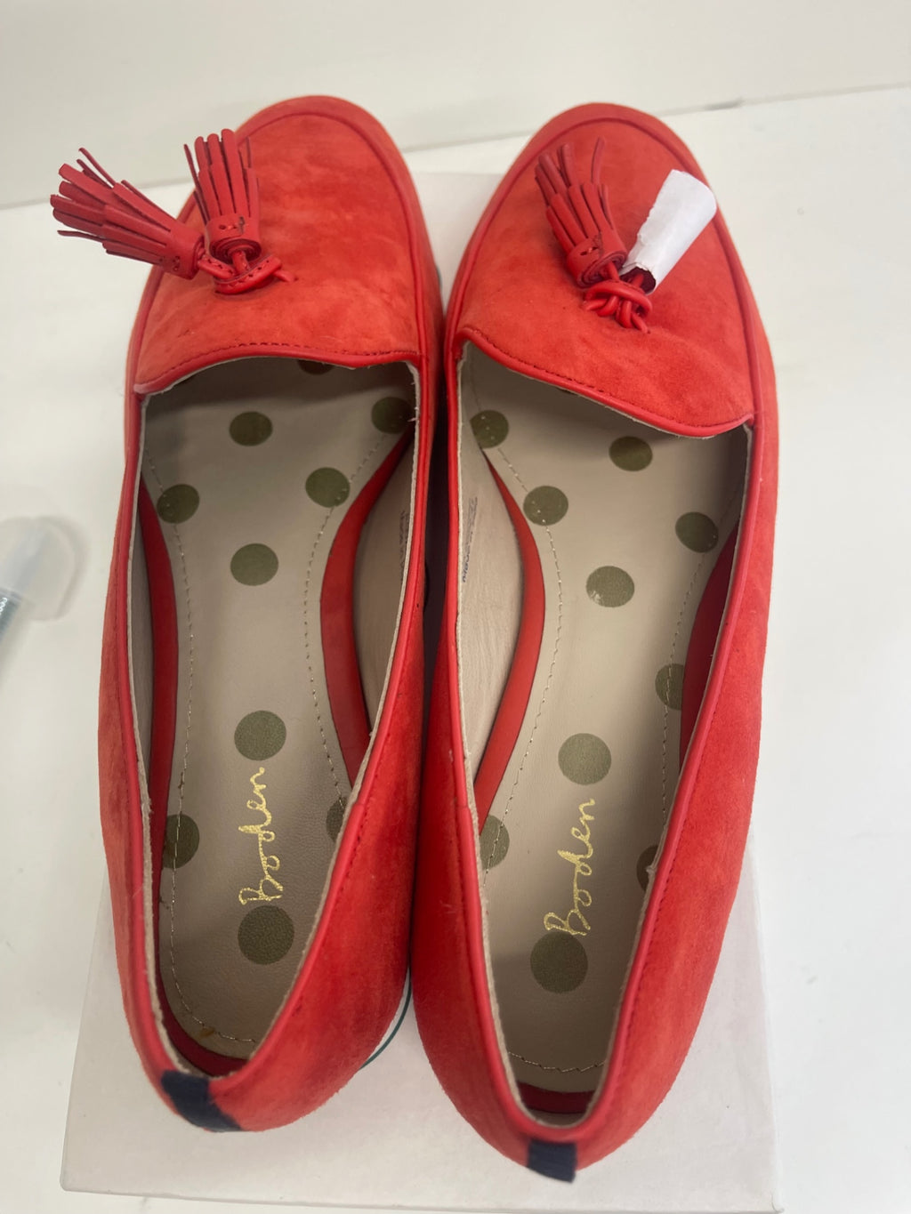 Fabulous Boden suede tassel Loafers UK8 Red Coral FK608