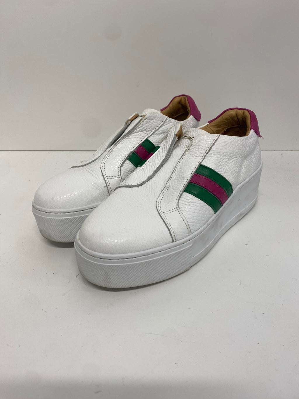 Fabulous Russell & Bromley flatform leather stripe Sneakers UK3 White & pink FK608