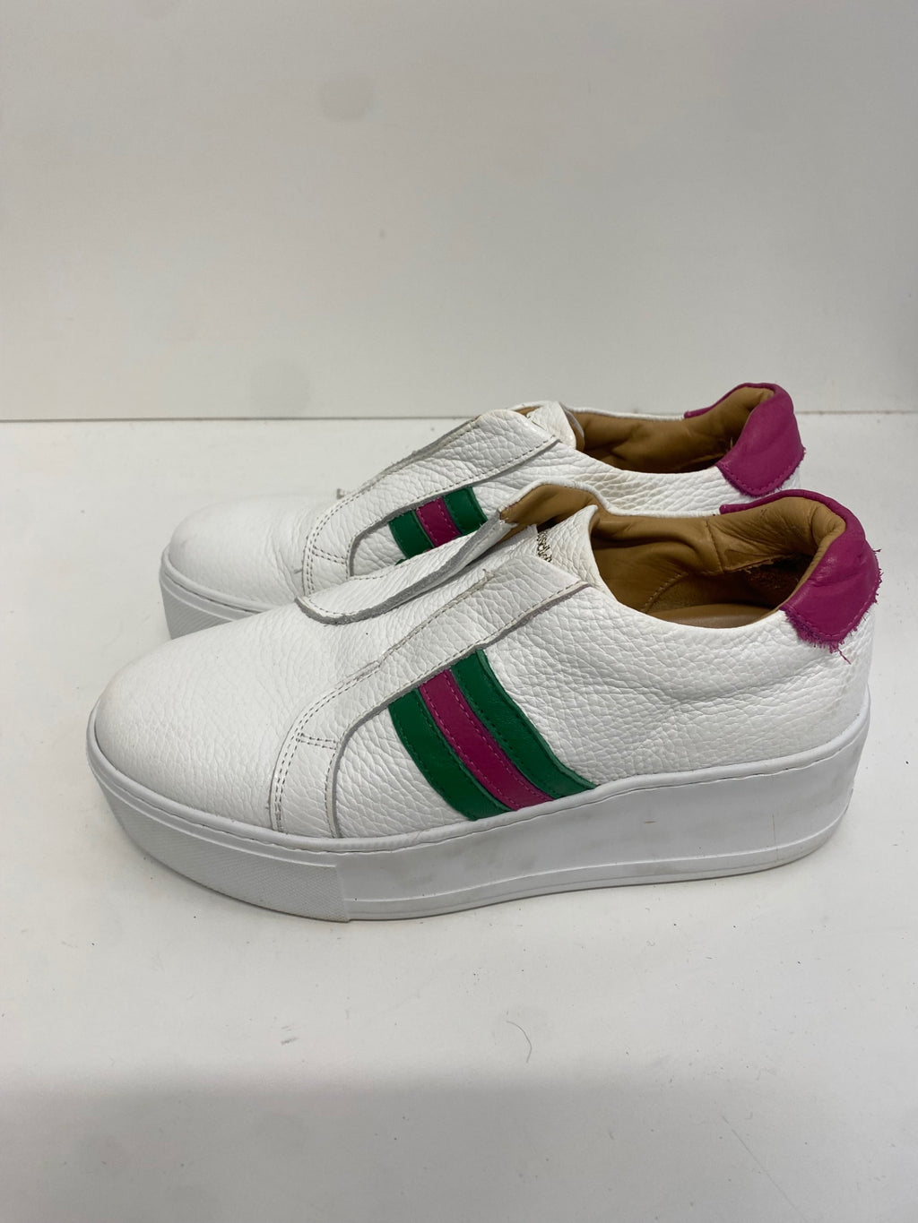 Fabulous Russell & Bromley flatform leather stripe Sneakers UK3 White & pink FK608