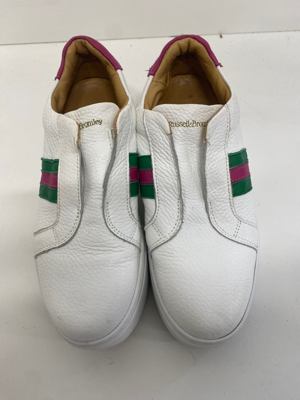Fabulous Russell & Bromley flatform leather stripe Sneakers UK3 White & pink FK608