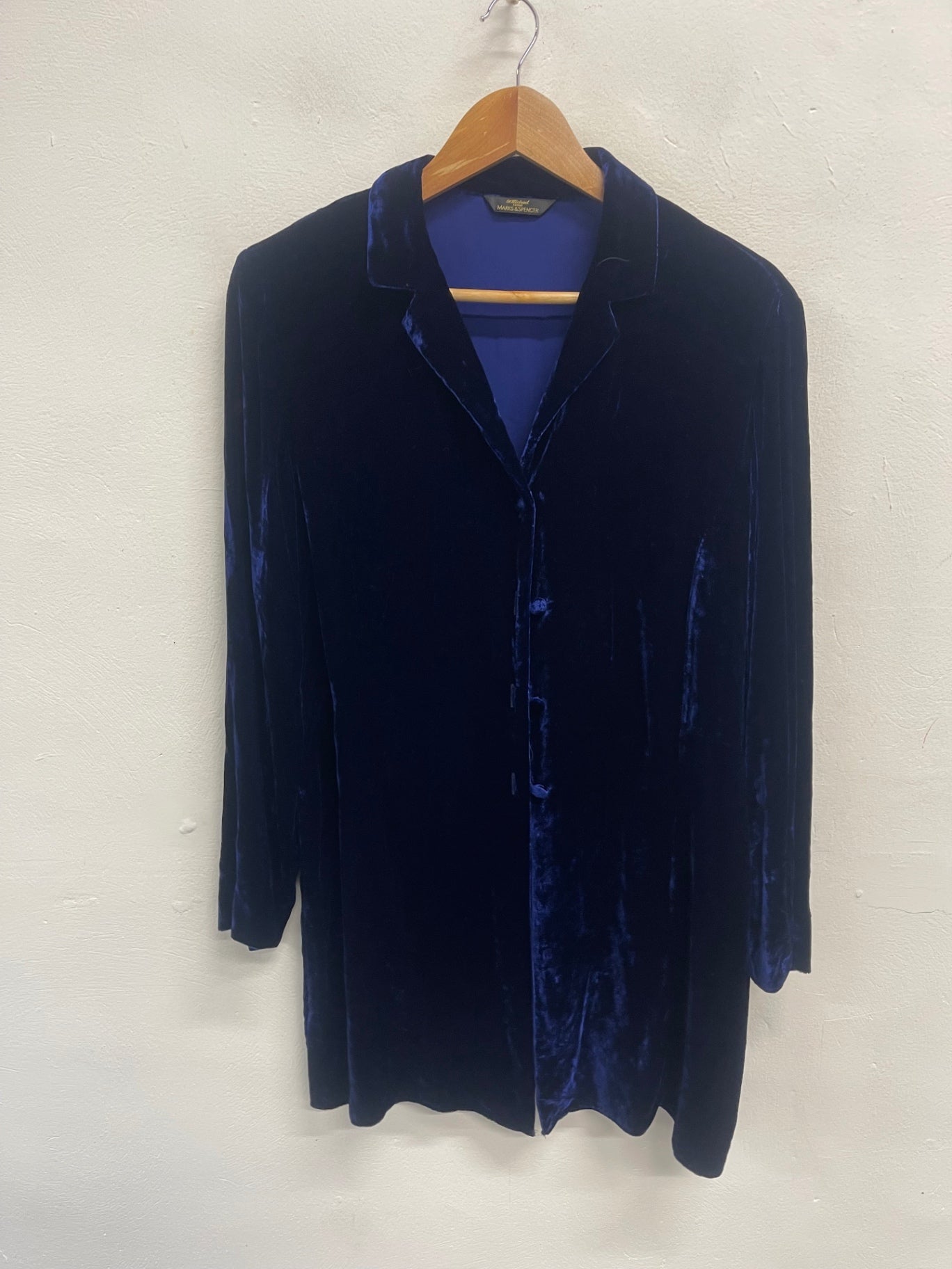 Fabulous Vintage Marks & Spencer dress Coat / top  uk16 Blue velvet FK608