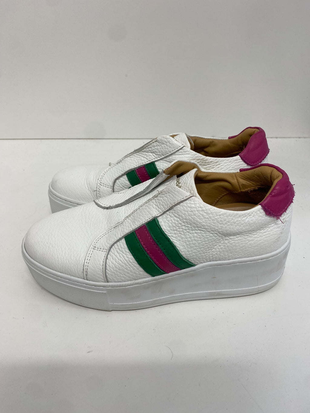Fabulous Russell & Bromley flatform leather stripe Sneakers UK3 White & pink FK608