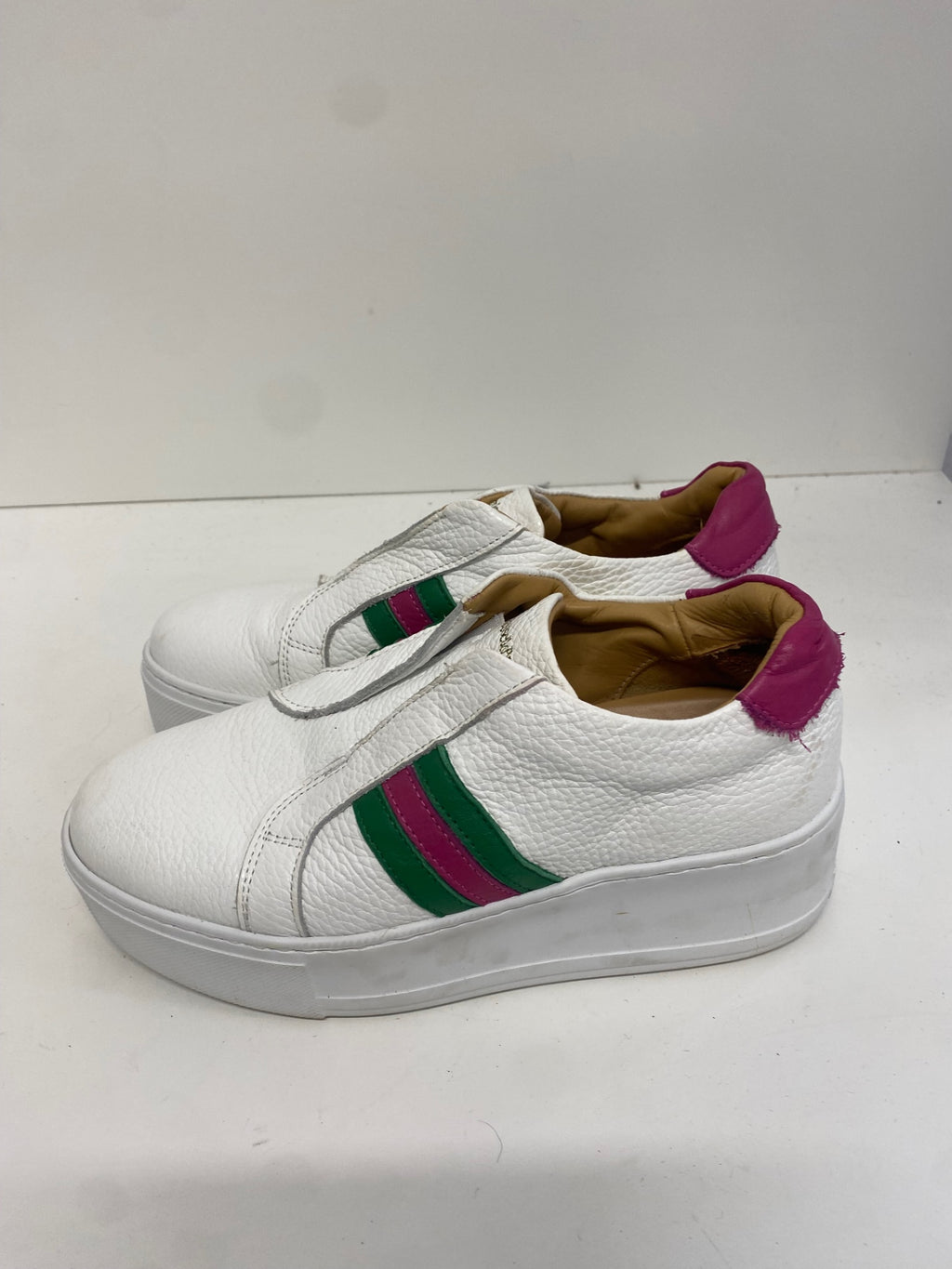 Fabulous Russell & Bromley flatform leather stripe Sneakers UK3 White & pink FK608