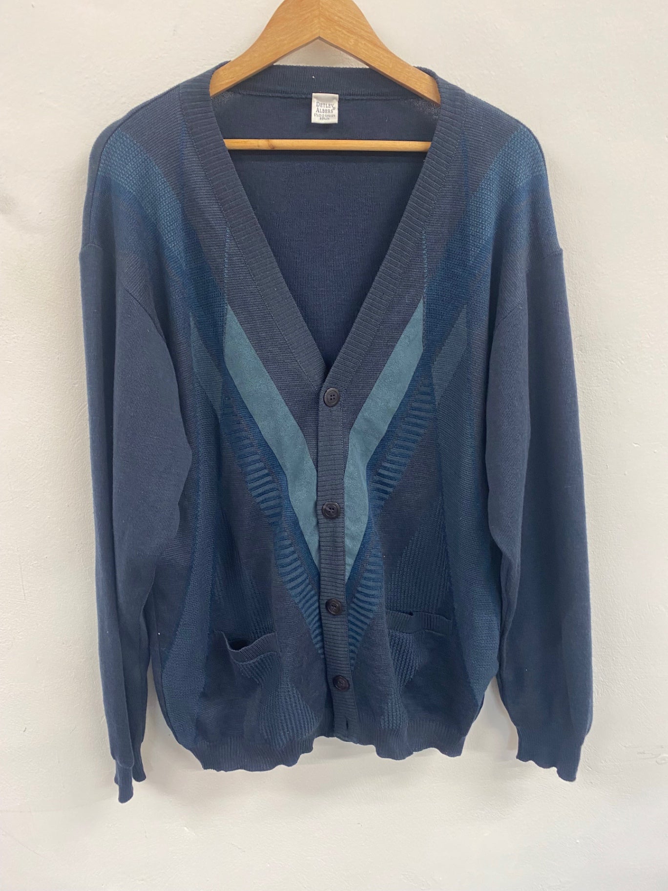 Vintage Detlev Albers Cardigan Berlin studio Navy XL 70’s 80’s 