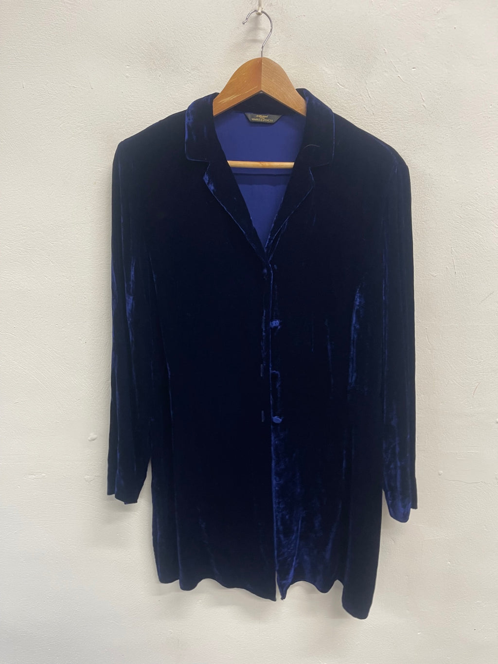 Fabulous Vintage Marks & Spencer dress Coat / top  uk16 Blue velvet FK608
