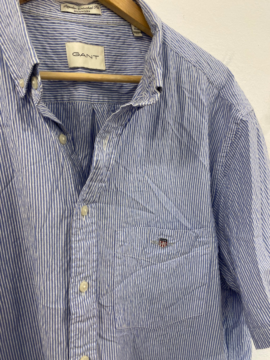 Fabulous GANT Short sleeve Shirt Seersucker regular untucked fit XXL Blue and white stripe ES609