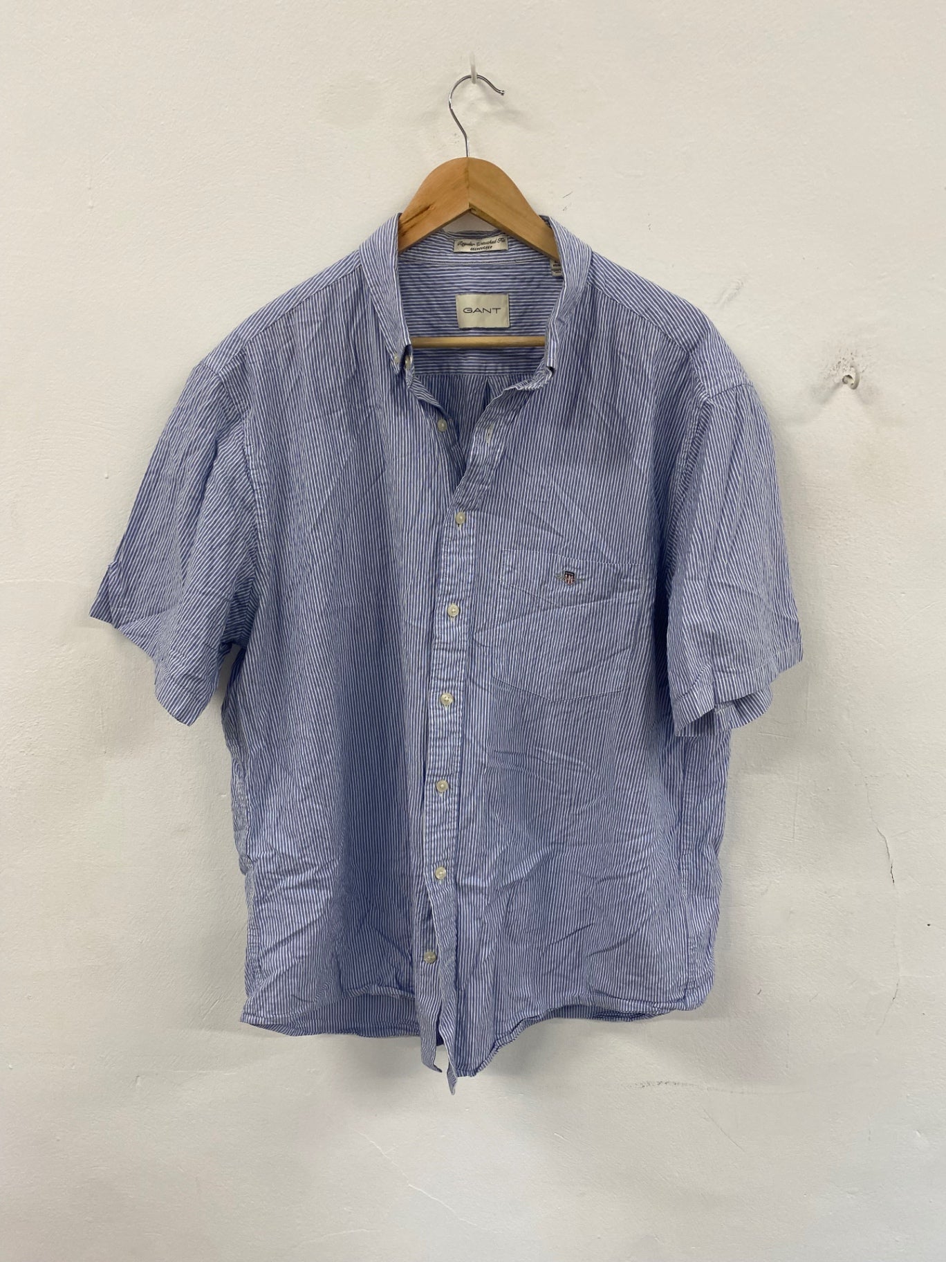 Fabulous GANT Short sleeve Shirt Seersucker regular untucked fit XXL Blue and white stripe ES609