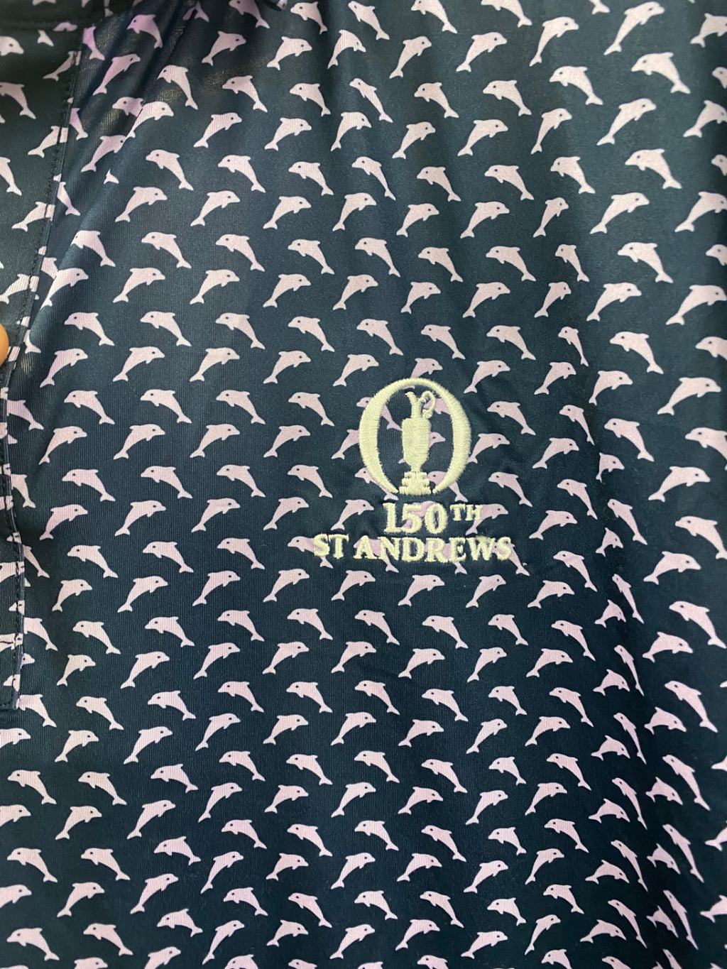 Fabulous FootJoy Polo Shirt Dolphin print St Andrews 150th Open XL Navy and Pink