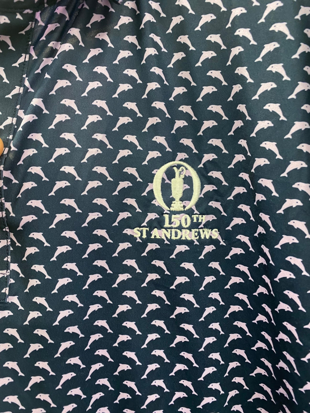 Fabulous FootJoy Polo Shirt Dolphin print St Andrews 150th Open XL Navy and Pink
