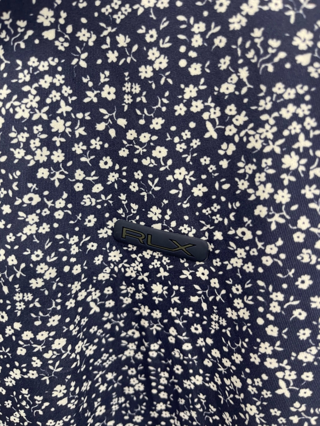 Fabulous RLX Ralph Lauren floral golfers Polo shirt  XL Navy Blue& White ES609