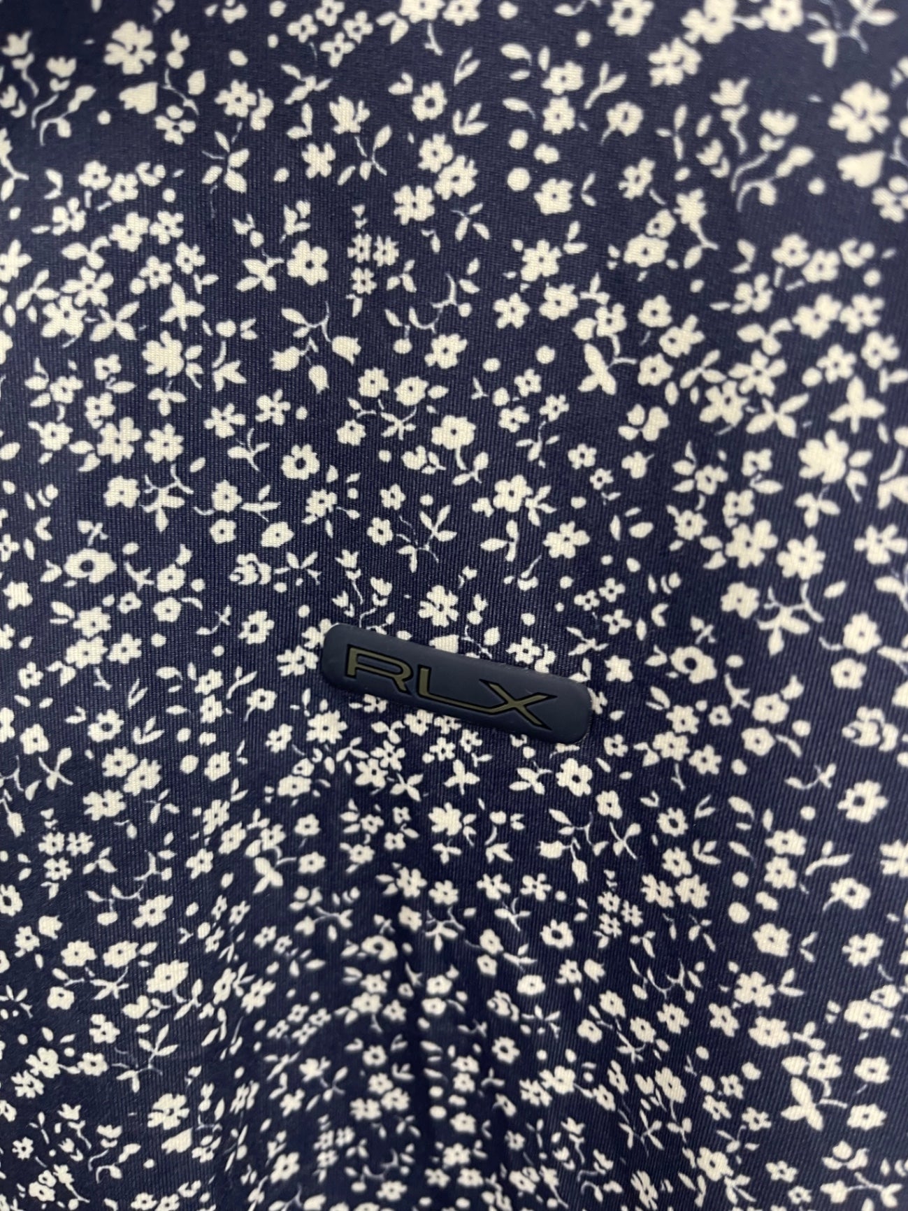 Fabulous RLX Ralph Lauren floral golfers Polo shirt  XL Navy Blue& White ES609