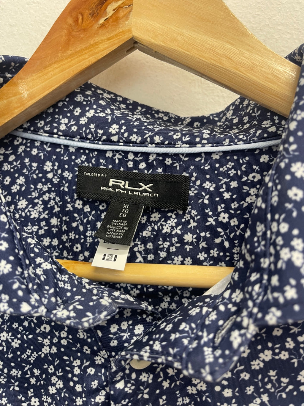 Fabulous RLX Ralph Lauren floral golfers Polo shirt  XL Navy Blue& White ES609