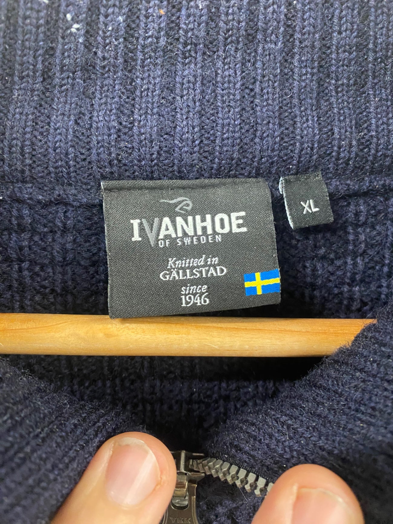 Fabulous Ivanhoe of Sweden 1/4 Zip Jumper XL Navy golf pure wool ES609