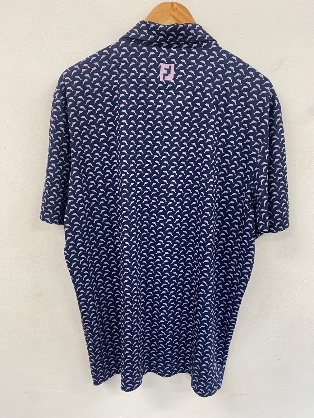 Fabulous FootJoy Polo Shirt Dolphin print St Andrews 150th Open XL Navy and Pink