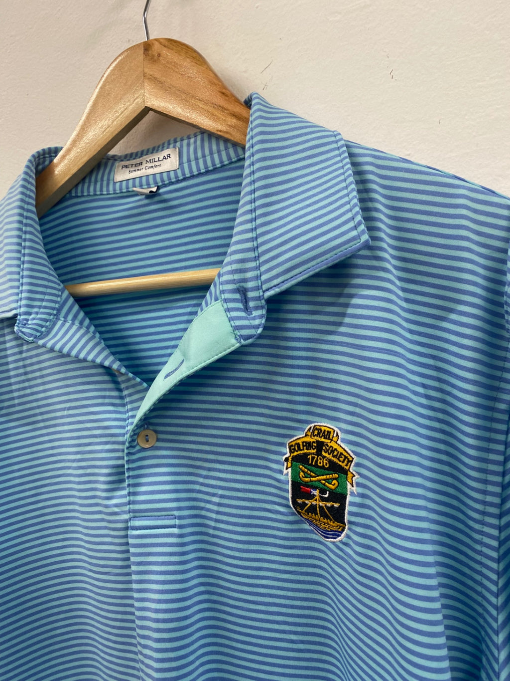 Fabulous Peter Millar Polo Shirt Crail Golf L Lilac & Mint eS609